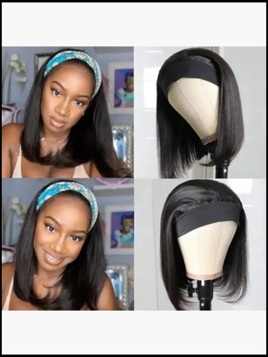 Bob Headband Wig Human Hair Short Straight Remy Easy Wear Go Glueless 8 Inch main image 6